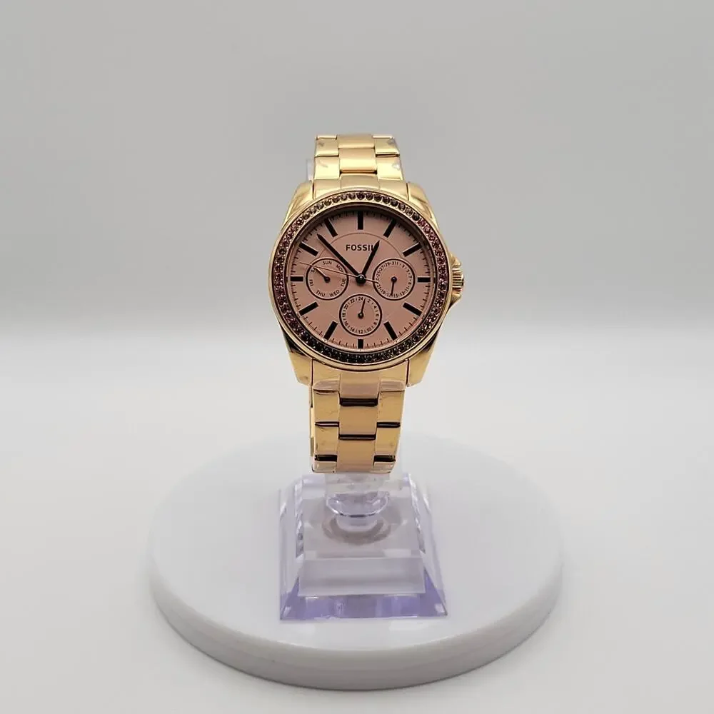 Fossil BQ3611 Women's Gold-Tone Watch - Pink Dial & Crystal Bezel 36mm